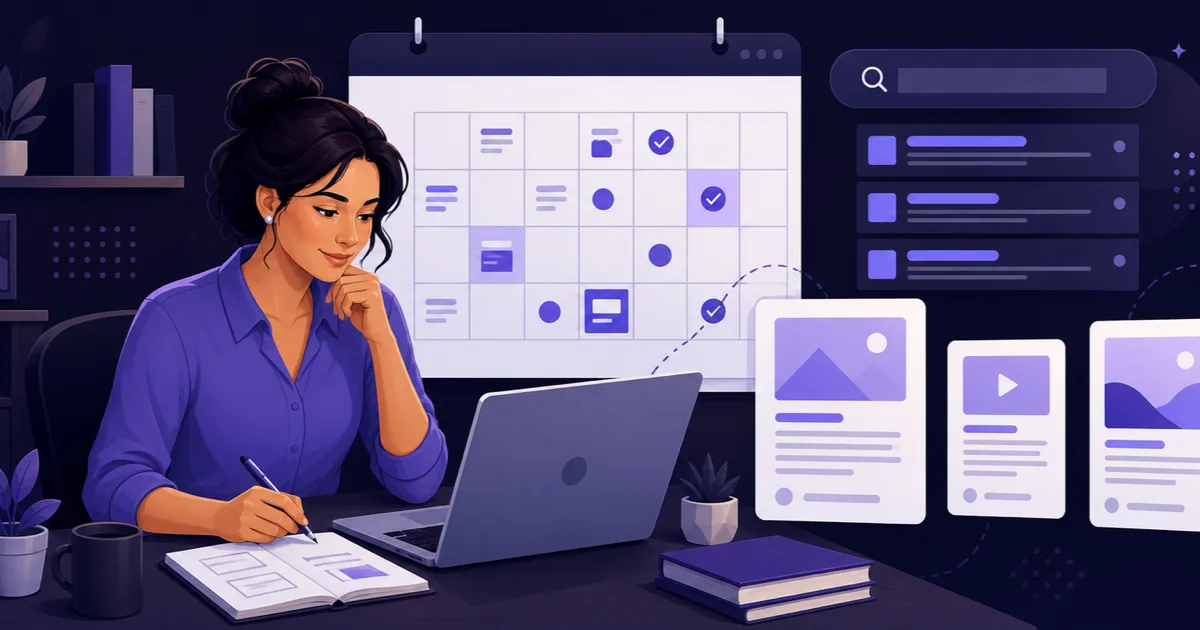 Editorial illustration of a small business planning blog articles and search topics