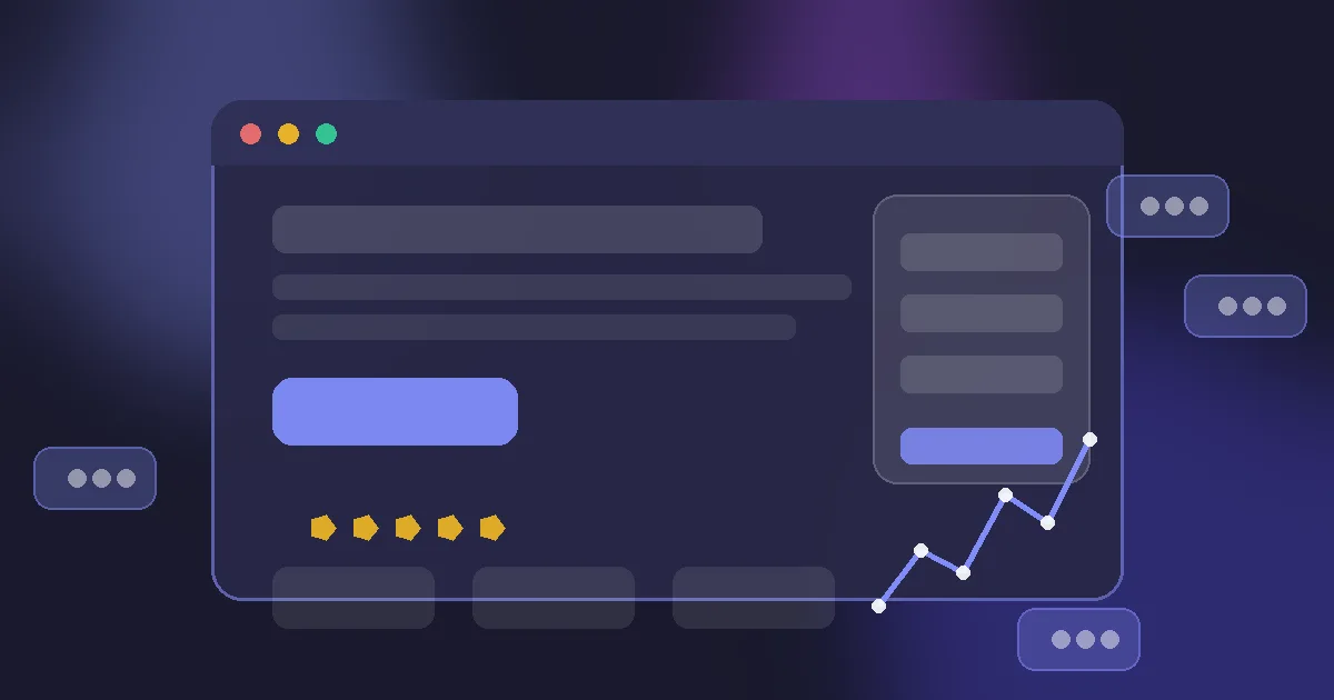 Illustration of a website with inquiry button, contact form, trust elements and analytics curve