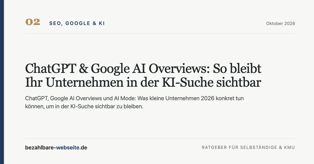 Editoriale Illustration einer Unternehmenswebsite, die in KI-Suche und Google AI Overviews sichtbar wird