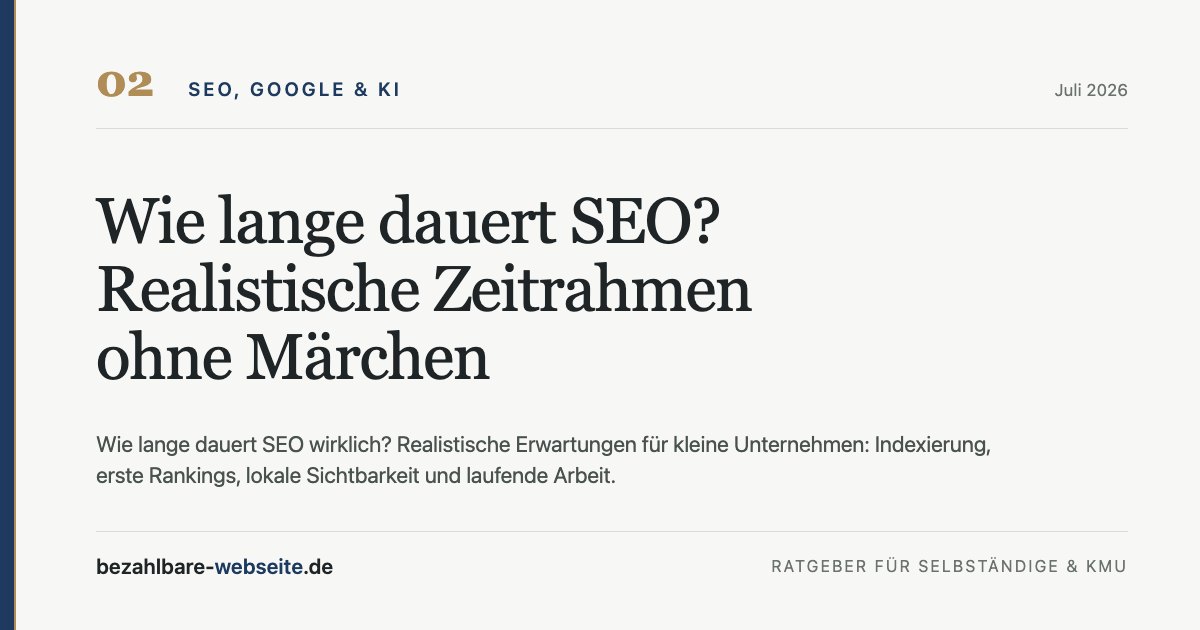 Editorial Illustration im Stil von bezahlbare-webseite.de, ohne Text, zum Thema Wie lange dauert SEO? Realistische Zeitrahmen ohne Märchen