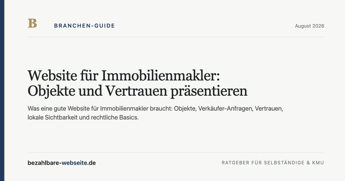 Objekt kartları, harita ve iletişim Anfrage’si olan Immobilienmakler website illüstrasyonu
