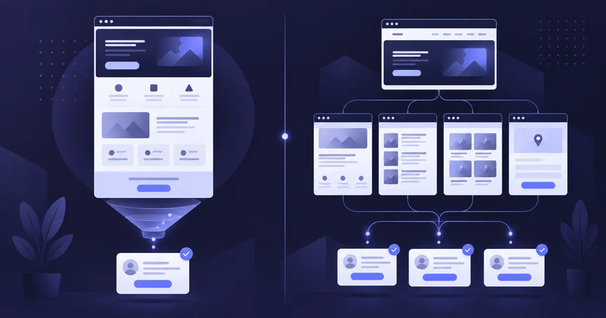 Редакционная иллюстрация: Landingpage в сравнении с полноценным сайтом компании