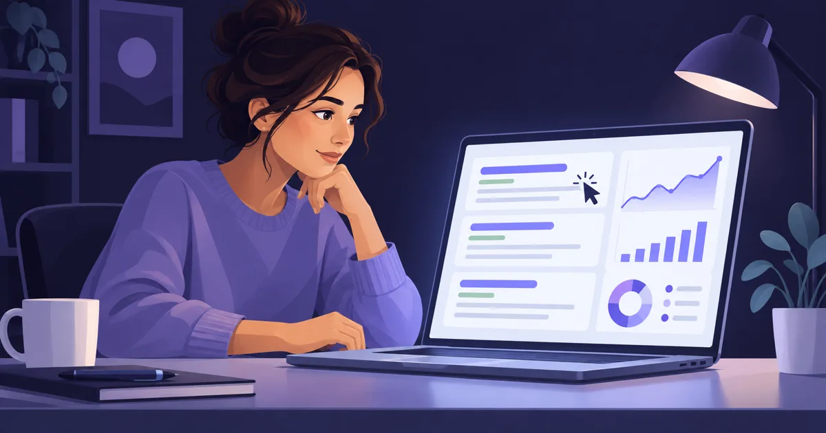Koyu indigo palette dizüstü ekranda Title ve Meta Description içeren Google snippet illüstrasyonu
