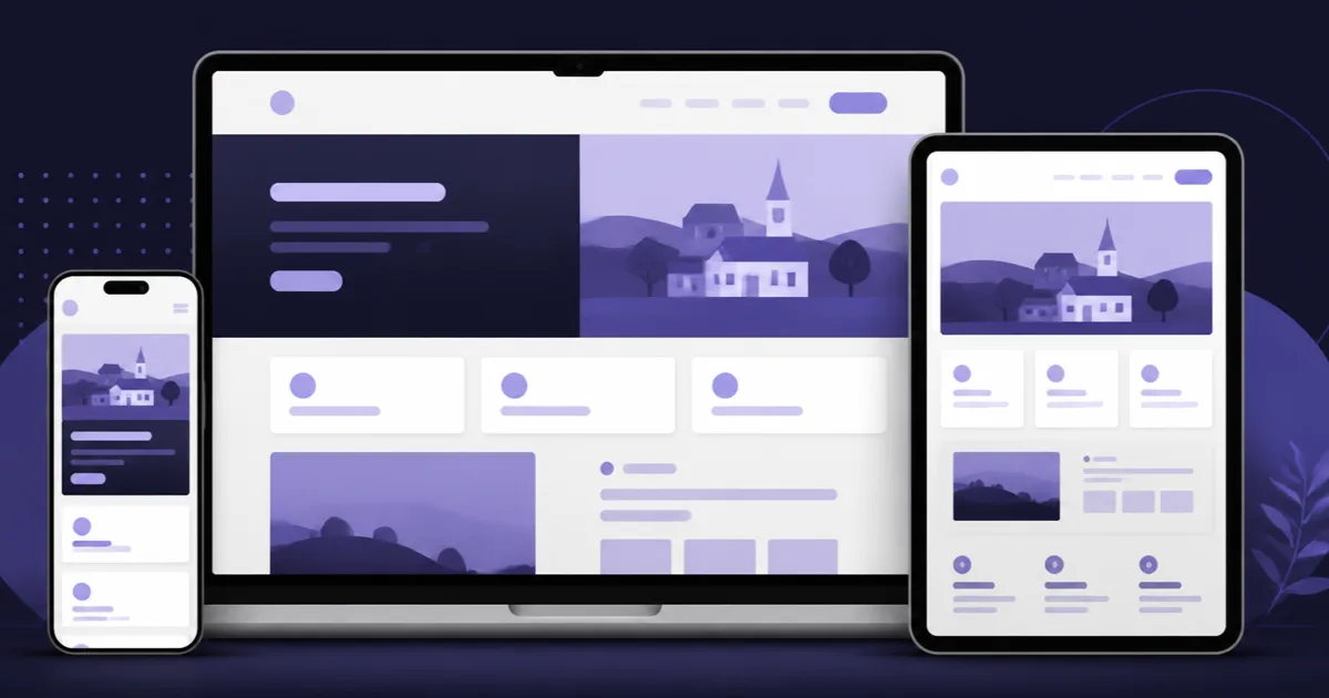 Akıllı telefon, tablet ve laptop ekranlarına uyum sağlayan bir firma web sitesinin editoryal illüstrasyonu