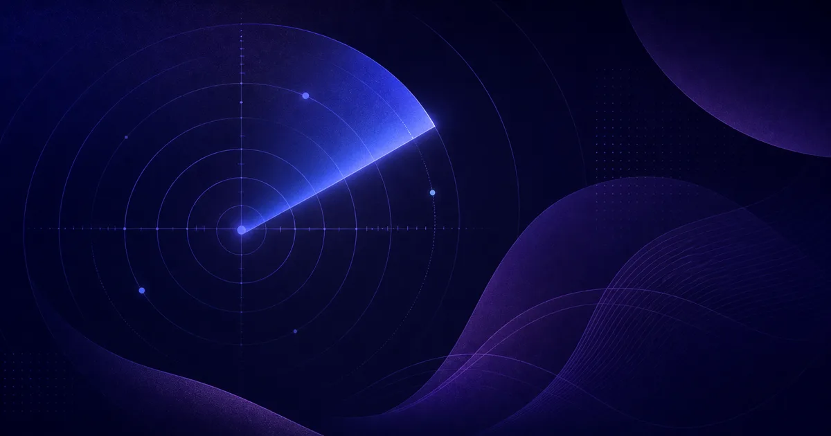 Abstrakte Radar-Illustration: wöchentlicher Überblick über Web- und Technik-Trends